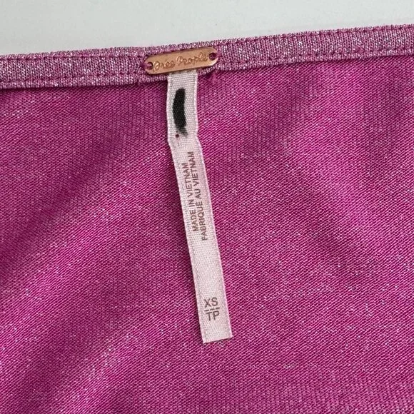 Free People Women's XS Sparkly Pink Metallic Crop Top With Adjustable Ties - Picture 3 of 12